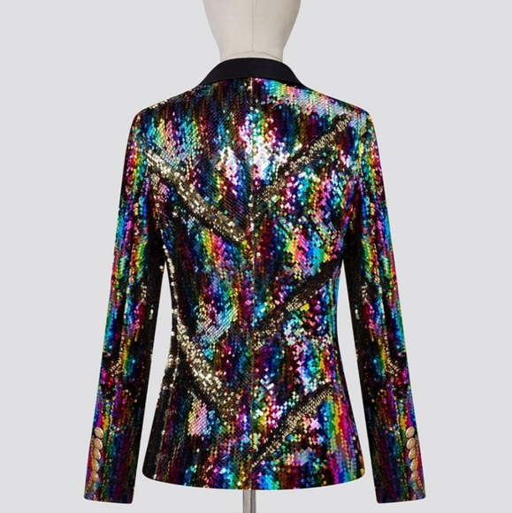 Rainbow Sequin Women's Tuxedo Jacket - Picture 2 of 7